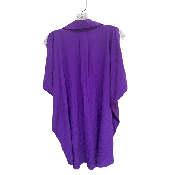 ETRO Purple Silk Button Up Cold Shoulder Over Sized Blouse Short Sleeve 38 - Picture 5 of 7